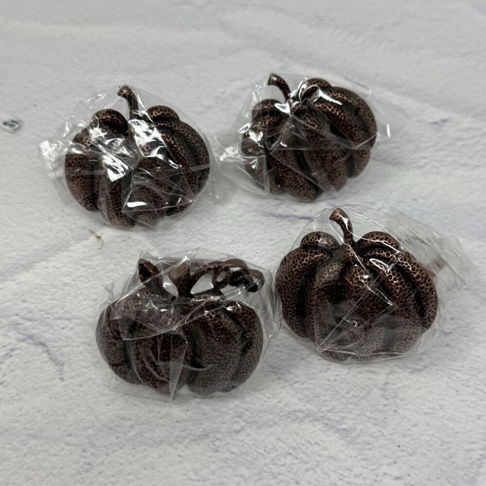 4 Decorative Pumpkin Napkin Rings Brown Metal Thanksgiving Table Decor Halloween